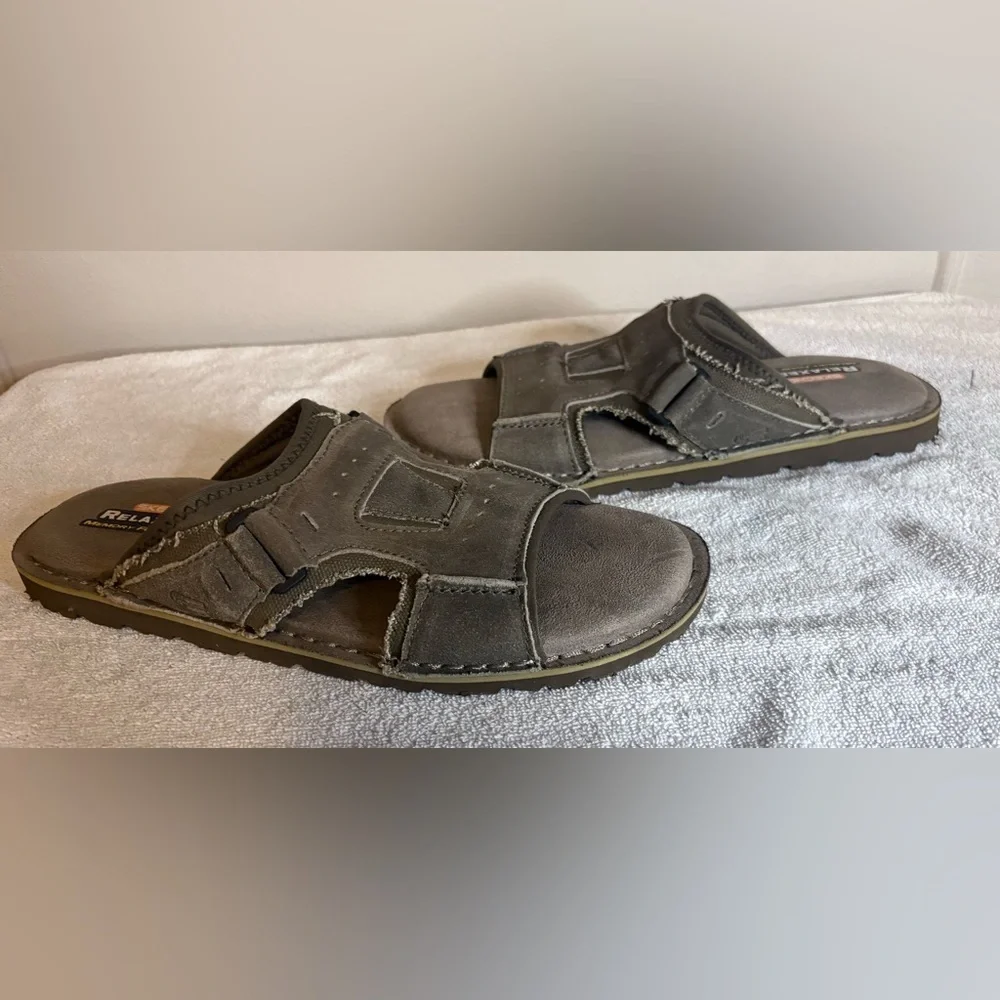 SKECHERS 360 RELAXED FIT SLIDE  SLIP ON GRAY CANVAS SANDALS MENS SIZE 11